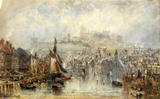 George Weatherill (1810-1890) View of Whitby from the harbour entrance 4 x 6in.